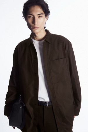 COS Oversized Cotton-Twill Shirt Men's Shirts Dark Brown | ZB42-H6UE