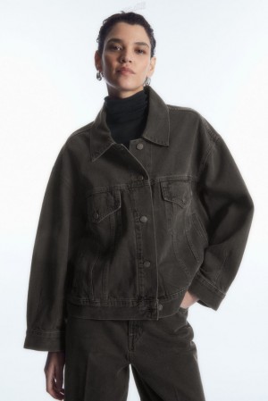 COS Oversized Denim Jacket Women's Coats & Jackets Washed Black | OD53-U8TT