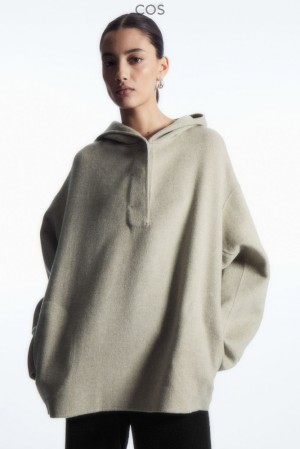 COS Oversized Double-Faced Wool Hoodie Women's Tops Light Beige | TA73-I1NN