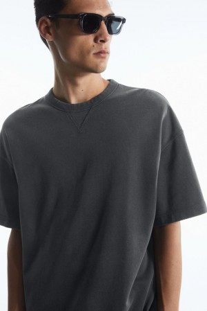 COS Oversized Heavyweight Short-Sleeved Sweatshirt Men's T-shirts Washed Black | TB74-V3BC