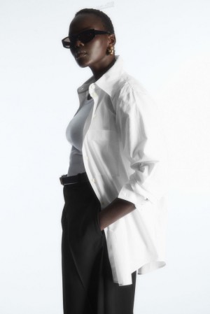 COS Oversized Long-Sleeve Shirt Women's Shirts & Blouses White | VD94-K4VV