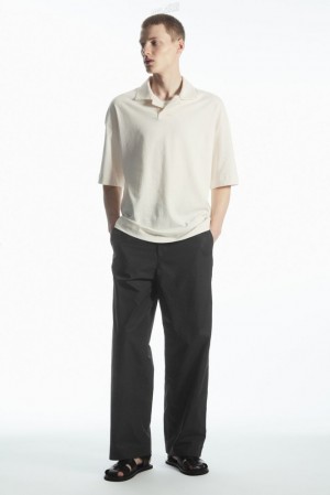 COS Oversized Open-Collar Polo-Shirt Men's T-shirts Off-White | CD41-L8PE