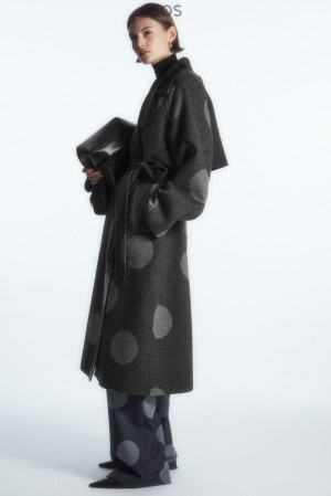 COS Oversized Polka-Dot Wool Coat Women's Coats & Jackets Gray / Polka-Dot | KX14-H8CH