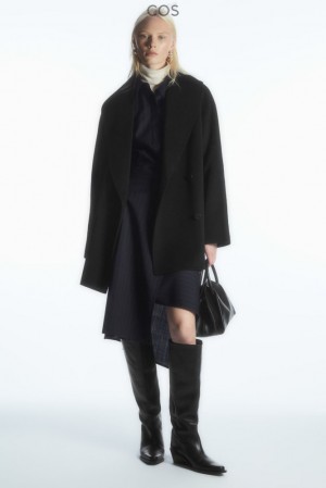 COS Oversized Shawl-Collar Wool Jacket Women's Coats & Jackets Black | ZS20-Y7XJ