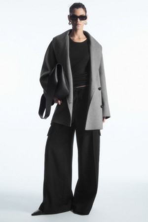 COS Oversized Shawl-Collar Wool Jacket Women's Coats & Jackets Black | YV59-A3QQ