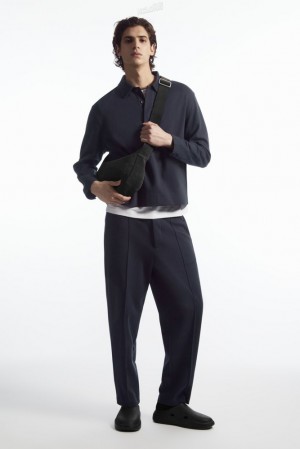 COS Pintucked Pull-On Jersey Pants Men's Pants Navy | MH37-D5PR