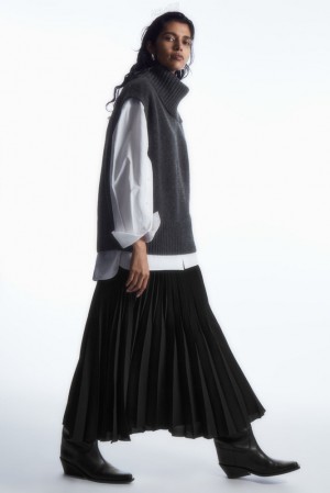 COS Pleated Midi Skirt Women's Skirts Black | CV83-H1HM