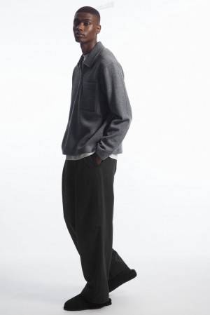 COS Pleated Wide-Leg Chambray Pants Men's Pants Black | NB31-J8TH