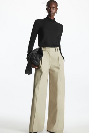 COS Pleated Wide-Leg Utility Trousers Women's Trousers Light Beige | IB30-J8GM