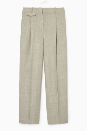 COS Pleated Wide-Leg Wool Trousers Women's Trousers Cream MéLange | AC65-V8OA