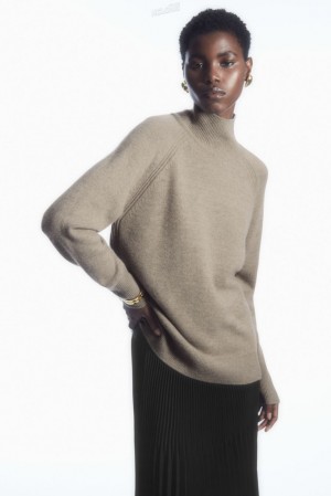 COS Pure Cashmere Turtleneck Sweater Women's Sweaters & Cardigans Undyed / Natural | WU32-F1UO