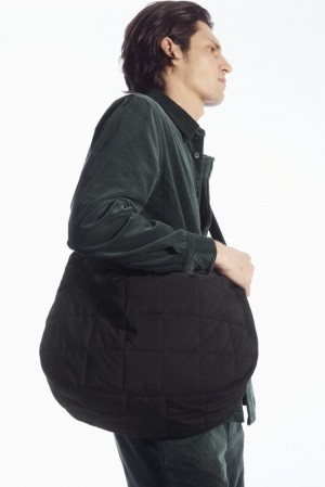 COS Quilted Messenger - Ripstop Men's Bags & Wallets Black | AS26-E7CQ