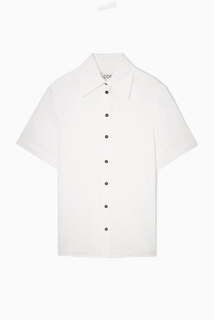 COS Regular-Fit Linen Shirt Women's Shirts & Blouses White | JO95-P1MA