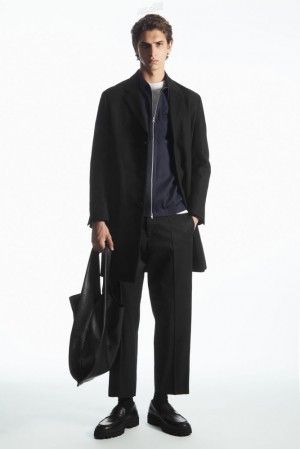 COS Regular-Fit Twill Coat Men's Coats & Jackets Black | EV11-D1VQ