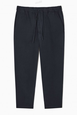 COS Relaxed-Fit Drawstring Twill Pants Men's Pants Navy | UM83-O5LD