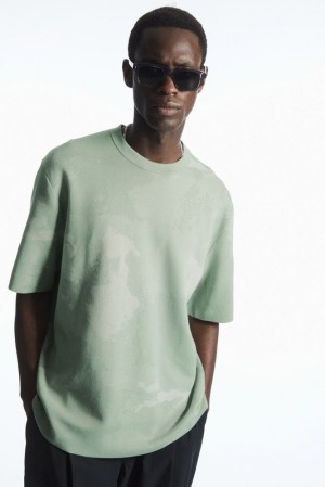 COS Relaxed-Fit Jacquard T-Shirt Men's T-shirts Light Green | OJ52-X7IP