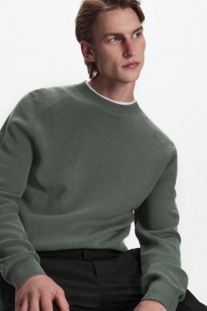 COS Ribbed-Knit Jumper Men's Knitwear Dark Green | KB96-N1JA