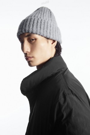 COS Ribbed Alpaca-Blend Beanie Men's Hats Grey | OY03-P0GL