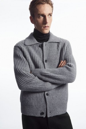 COS Ribbed Alpaca-Blend Cardigan Men's Knitwear Grey MéLange | SG00-B6PS