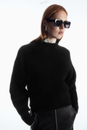 COS Ribbed Cashmere-Blend Sweater Women's Tops Black | DR09-I3HZ