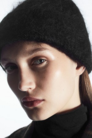 COS Ribbed Mohair Beanie Women's Hats Black | NJ81-X6XV