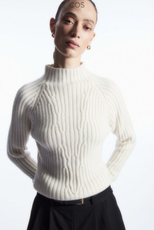 COS Ribbed Pure Cashmere Turtleneck Jumper Women's Knitwear & Cardigans Off-White | CQ49-Q8RR