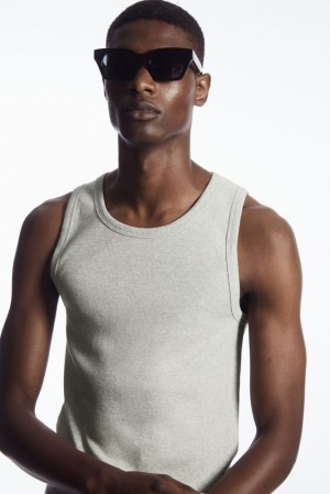 COS Ribbed Tank Top Men's T-shirts White | BU44-W7IF