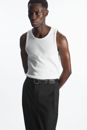 COS Ribbed Tank Top Men's T-shirts White | TT34-F9IU