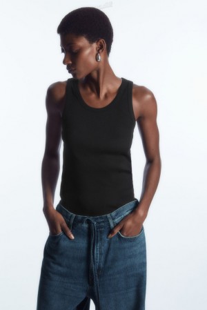 COS Ribbed Tank Top Women's Tops Black | MC18-K8DN