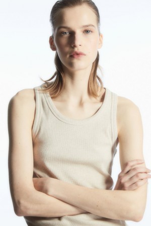 COS Ribbed Tank Top Women's Tops Cream | TO04-E6LK