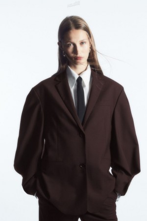 COS Rounded Wool Blazer Women's Coats & Jackets Dark Brown | LM01-G9PQ