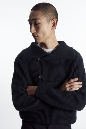 COS Sailor-Collar Wool Sweater Men's Sweaters & Cardigans Dark Navy | NQ60-E7SG