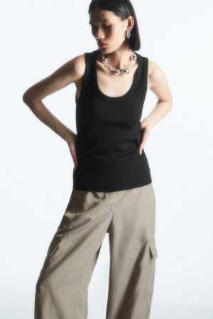 COS Scoop-Neck Ribbed Tank Top Women's Tops Black | OE66-X8TX