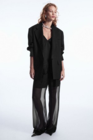 COS Sheer Silk Pants Women's Pants Black | HL94-Q0KV