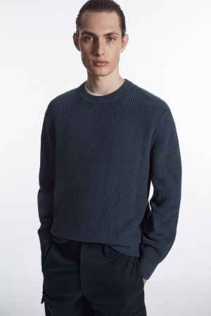 COS Stone-Washed Knitted Sweater Men's Sweaters & Cardigans Stone | KF69-L4QI