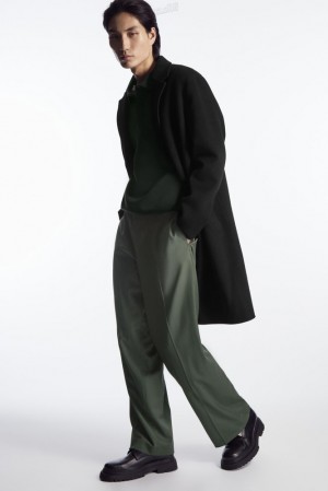 COS Straight-Leg Relaxed Wool Pants Men's Pants Dark Green | JC26-G4OZ