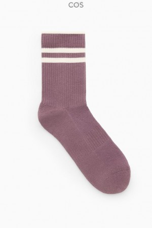 COS Striped Sports Socks Men's Socks Charcoal MéLange / White | AY83-U3FA