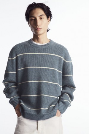 COS Striped Wool And Yak-Blend Jumper Men's Knitwear Dark Beige / Striped | HD98-C4WF