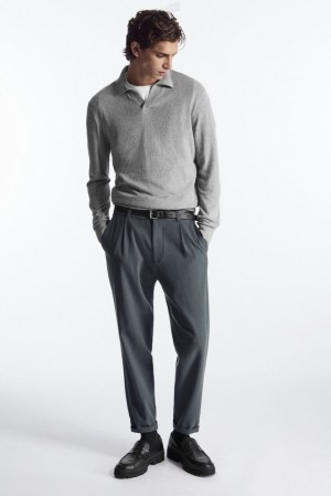 COS Tapered Wool Chinos Men's Trousers Grey | IO61-Q3CE