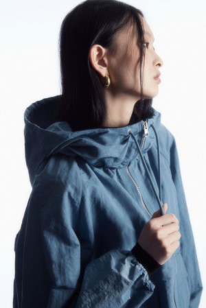 COS Technical Linen-Blend Hooded Jacket Women's Coats & Jackets Blue | NL03-Y0XK