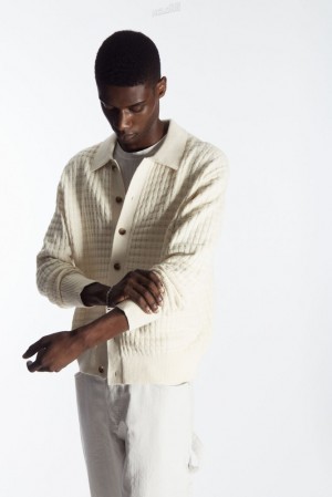 COS Textured Knitted Cardigan Men's Knitwear Cream | MW97-V1BA