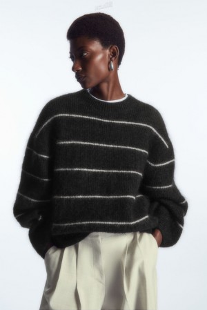 COS Textured Mohair-Blend Sweater Women's Sweaters & Cardigans White / Striped | ZG74-S5EW