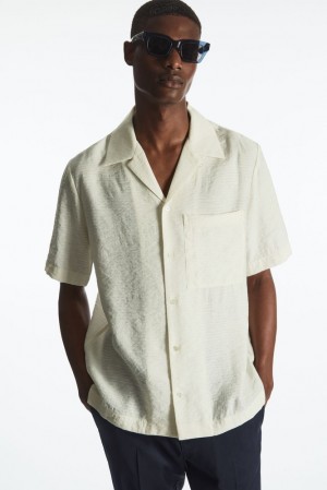 COS Textured Short-Sleeved Shirt Men's Shirts White | LO33-N6NO