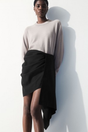 COS The Asymmetric Draped Mini Skirt Women's Skirts Black | MK45-S5FT