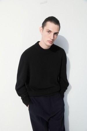 COS The Cashmere Crew-Neck Sweater Men's Sweaters & Cardigans Black | NC51-L3FM