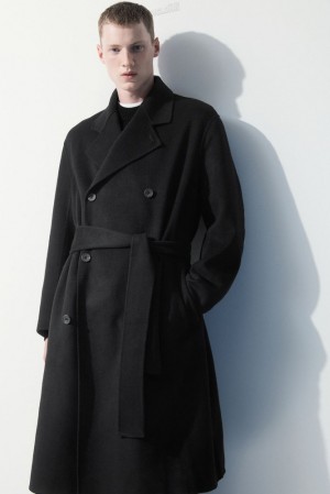 COS The Double-Breasted Wool Coat Men's Coats & Jackets Black | ZQ32-T0VT