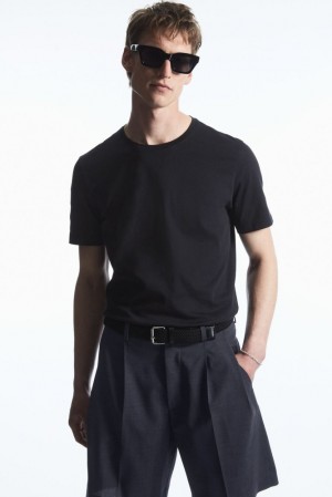 COS The Extra Fine T-Shirt Men's T-shirts Black | ZS68-W4NK