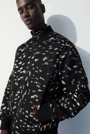 COS The Feather-Print Bomber Jacket Men's Coats & Jackets Black / Feather Print | YP87-H3WA