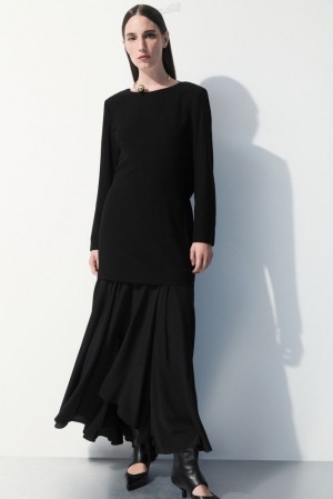 COS The Flared Silk Maxi Skirt Women's Skirts Black | GF20-W2HG