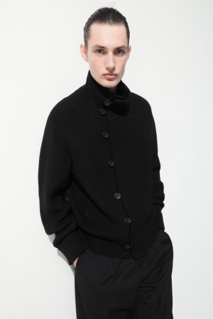 COS The Funnel-Neck Knitted Wool Jacket Men's Coats & Jackets Black | JF78-N8DB